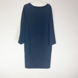 Jarbo Silk Blend Dress Sz 1 Navy Blue Long Sleeve Minimalist Knee Length Classic